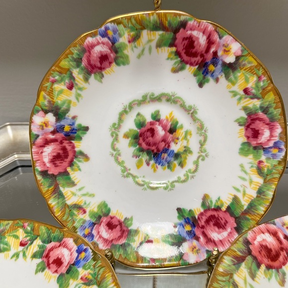 Royal Paragon “Tapestry Rose” H.M. The Queen H.M Queen Mary Three Saucers - Picture 2 of 6